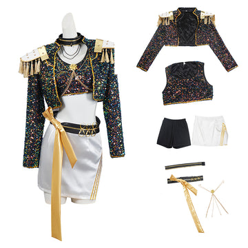 Kpop Demon Hunters Mira Cosplay Costume Golden Black Dance Outfit Kids Adult Becostume
